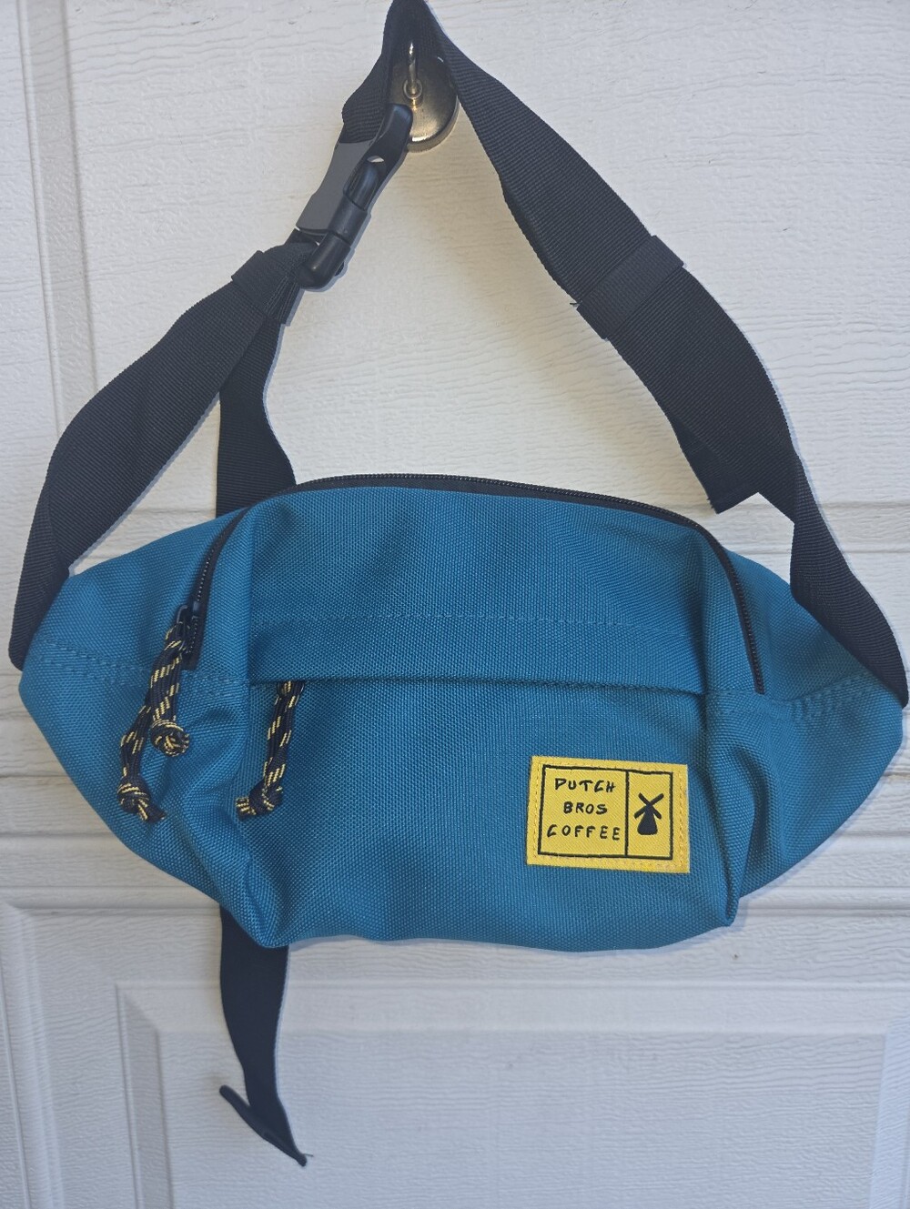 Dutch Bros Teal and Black Belt Bag with Yellow Patch